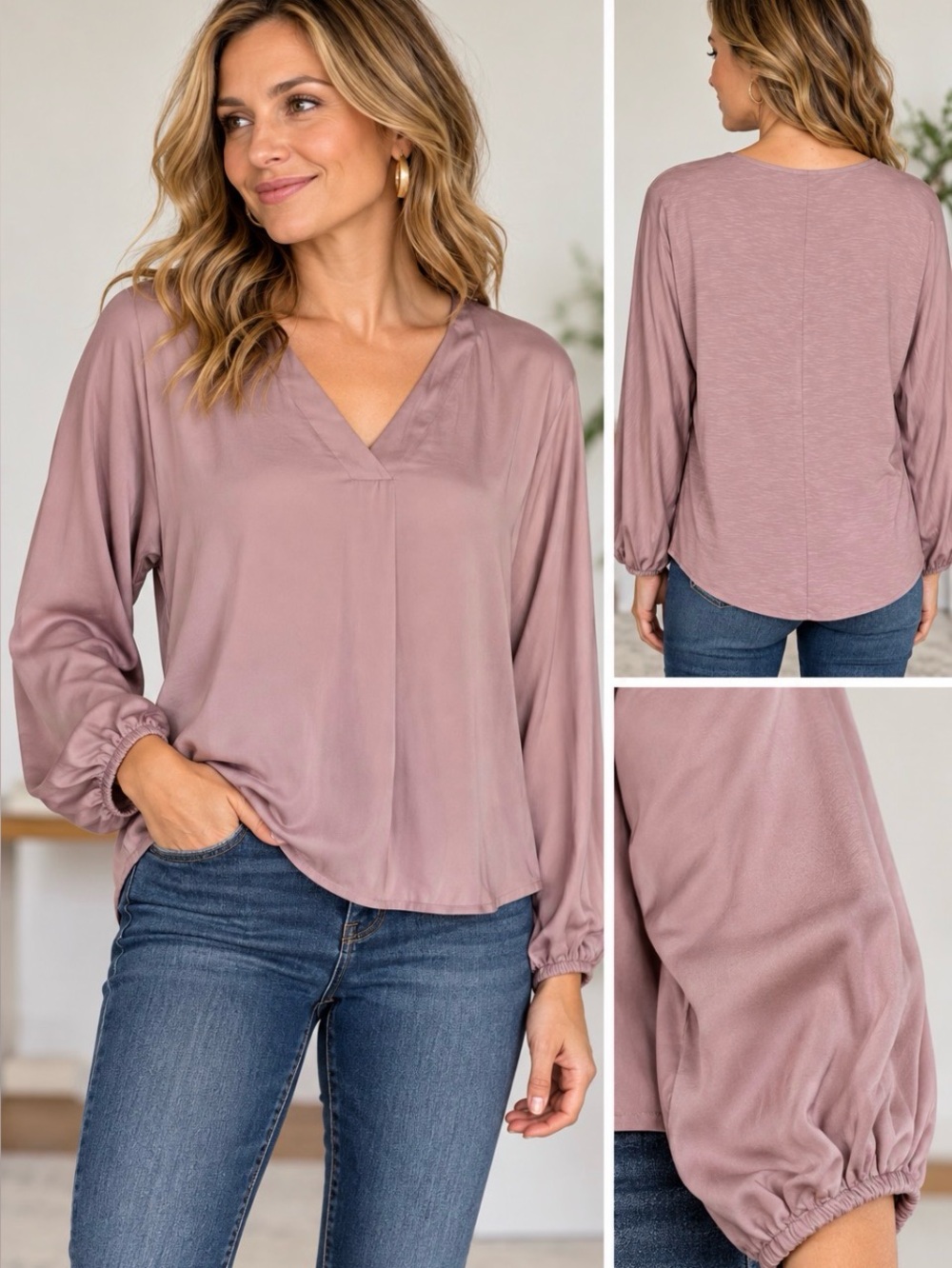 Anthropologie DOLAN Casual Blouse Size Large Lavender V Neck Balloon Long Sleeve